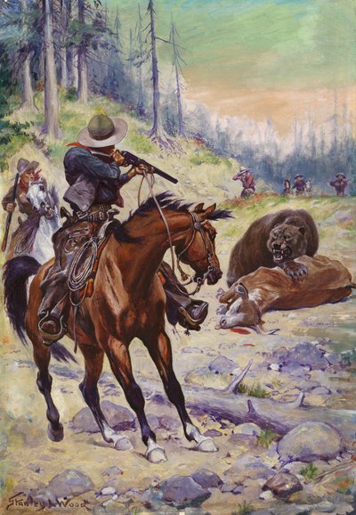Střelba na medvěda (olej) od Stanley L. Wood