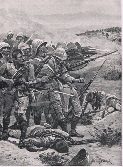 Náměstí v ABU-Kru, 19. ledna 1885, ilustrace z britských bitev na zemi a na moři, 1915 od Stanley L. Wood