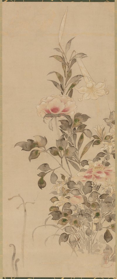 Pivoňky a lilie, období Momoyama nebo Edo, 1568-1615. od Sôtatsu