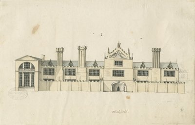 Blithfield Hall: kresba tónovaným perem a [18. století] (kresba) od Stebbing Shaw