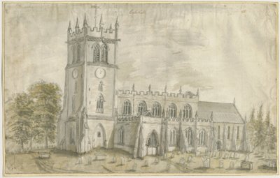 Eccleshall Church: malba vodovými barvami, nd [1762-1802] od Stebbing Shaw
