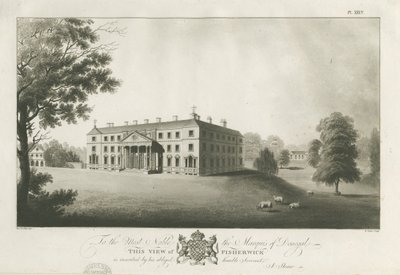Fisherwick Hall: rytina akvatinty, nd [c 1797] (tisk) od Stebbing Shaw
