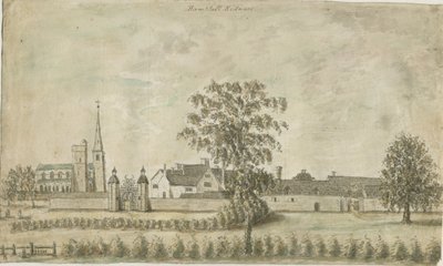 Hamstall Ridware - Church and Manor House: malba vodovými barvami, nd [1762-1802] od Stebbing Shaw