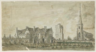 Hamstall Ridware - Church and Manor House: malba vodovými barvami, nd [1762-1802] od Stebbing Shaw