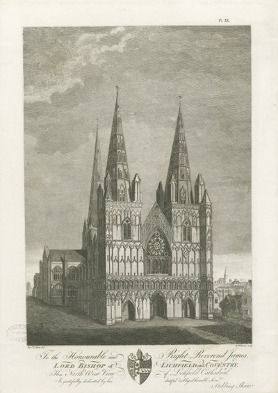 Katedrála Lichfield - Západní fronta: rytina, nd [1762-1802] (tisk) od Stebbing Shaw