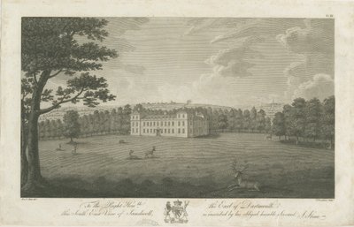 Sandwell Park - Hall: rytina, nd [1762-1798] od Stebbing Shaw