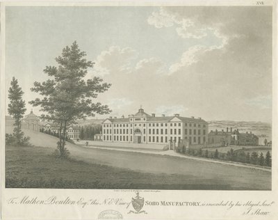 Soho Manufactory: barevná rytina akvatinty, nd [c 1798] (tisk) od Stebbing Shaw