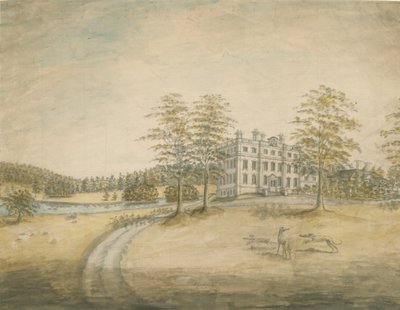 Swinfen Hall: malba akvarelem a [c 1762-1798] od Stebbing Shaw