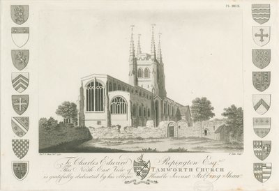 Tamworth Church: rytina akvatinty, 1792 od Stebbing Shaw