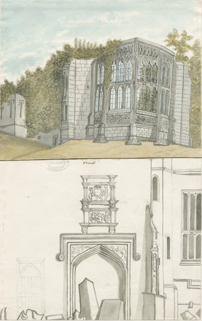 Tixall - Gotické okno a heraldické starožitnosti: malba vodovými barvami, nd [1762-1802] (malba) od Stebbing Shaw