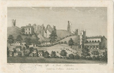 Tutbury Castle and Church - South East View: rytina, nd [1762-1792] (tisk) od Stebbing Shaw