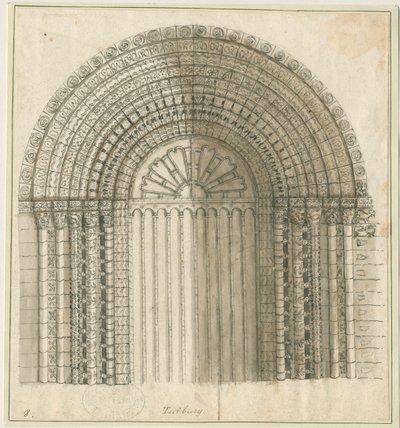 Tutbury Priory Church - Arch in West Door: kresba perem a sépií, nd [1762-1802] (tisk) od Stebbing Shaw