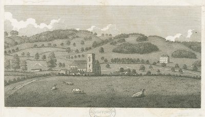 Wolseley - Colwich Church a Oakedge House: rytina od Stebbing Shaw