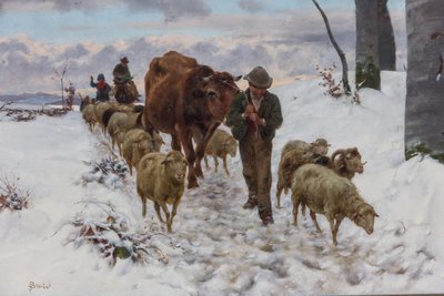 Návrat z trhu po sněžení“, před rokem 1877 (olej na plátně) od Stefano Bruzzi