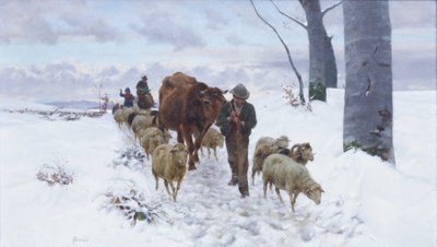 Návrat z trhu po sněžení, před rokem 1877 (olej na plátně) od Stefano Bruzzi