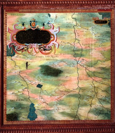 Afrika (Núbie a Egypt) Mapu vytvořil Stefano Bonsignori (? -1589) italský kosmograf a malíř. Kolem 1581. Florencie, Palazzo Vecchio, Sala del Mappamondo od Stefano Buonsignori