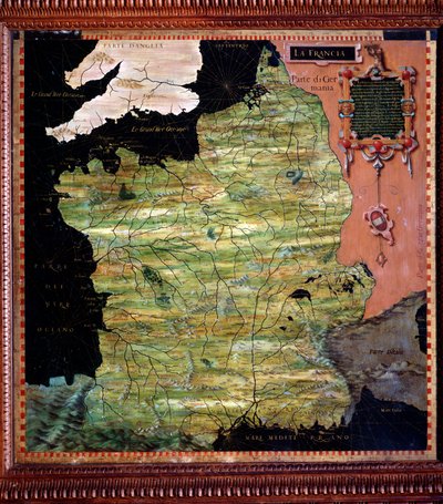 Mapa Francie Stefano Bonsignori (? -1589), italský kosmograf a malíř. Kolem 1581. Florencie, Palazzo Vecchio, Sala del Mappamondo od Stefano Buonsignori