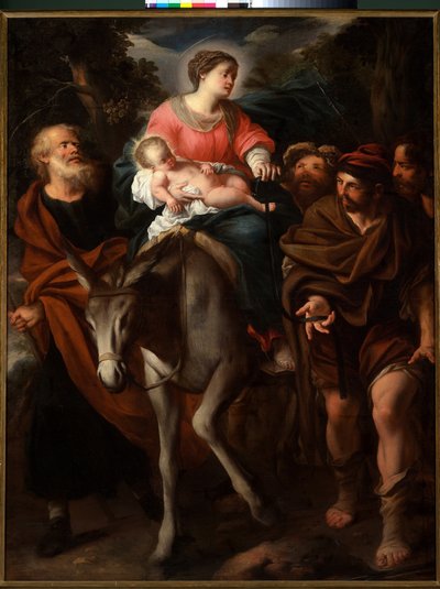 Pakeneva pyhä perhe ja varas Tito, n. 1670 (öljy kankaalle) od Stefano Magnasco