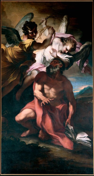 Svatý Jeroným bičík od andělů Obraz Stefano Maria Legnani (il Legnanino) (1660-1715) Genes, Kostel San Girolamo od Stefano Maria Legnani