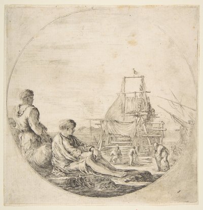 Sedící bílý námořník, stojící černý námořník, ca. 1660. od Stefano della Bella