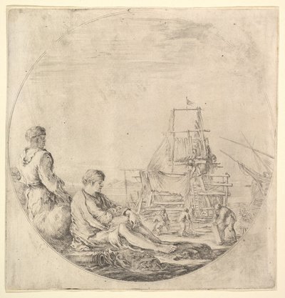 Černý námořník stojící vlevo, z profilu vpravo, bílý námořník sedící v ..., ca. 1658-63. od Stefano della Bella