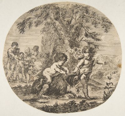 Dítě a satyrské dítě hrající si s kozou, ca. 1657. od Stefano della Bella