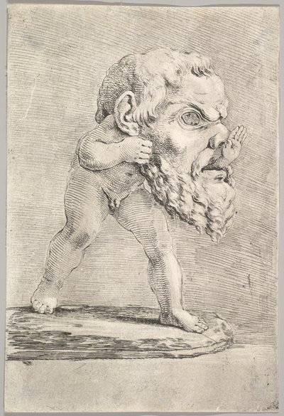 Dítě s velkou maskou a vsunutou rukou do úst, ca. 1660. od Stefano della Bella