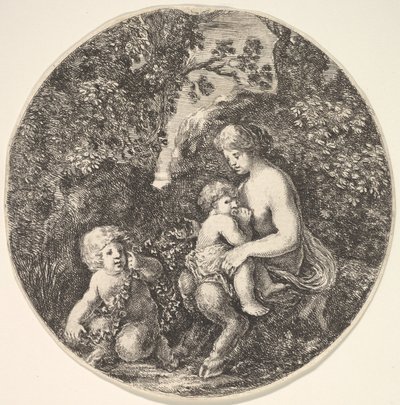 Žena satyr kojící dítě doprava, otočená doleva, satyrské dítě..., 1639. od Stefano della Bella