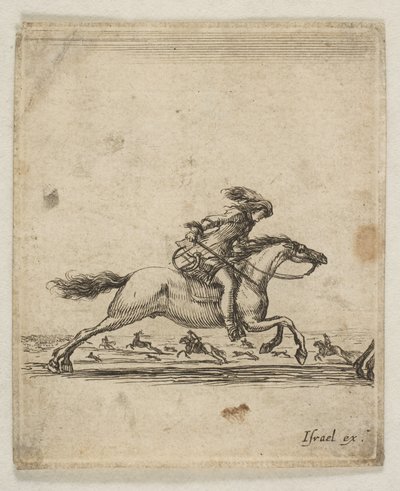 Jezdec s mečem v ruce cválající vpravo, další jezdci cválající..., ca. 1645-46. od Stefano della Bella