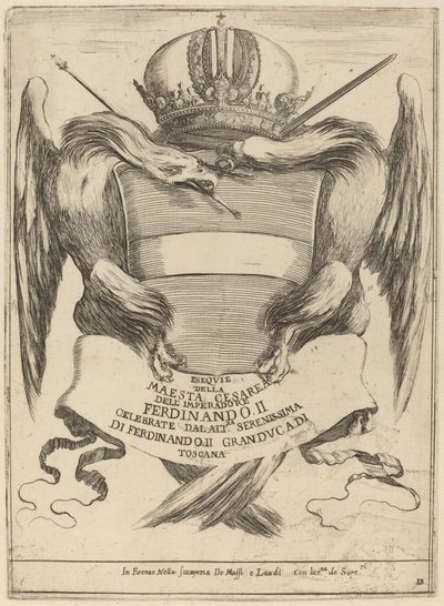 Zbraně s věnováním velkovévodovi Ferdinandovi II. od Stefano della Bella