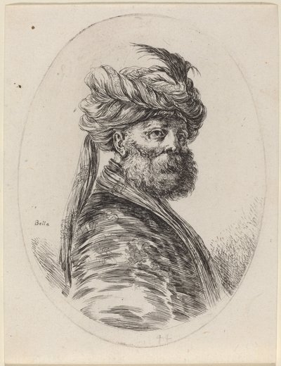 Vousatý Moor v opeřeném turbanu se závojem, otočený doprava, 16491650. od Stefano della Bella