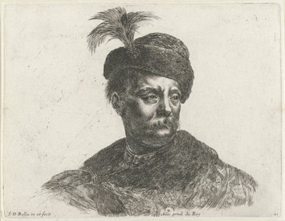 Busta Poláka s knírkem a kloboukem s pérem Základy kreslení (název série) I principii del disegno (název série) od Stefano della Bella