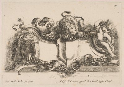 Kartuše obsahující prázdný štít převýšený lvem a orámovaný lvem a dítětem, 1646. od Stefano della Bella