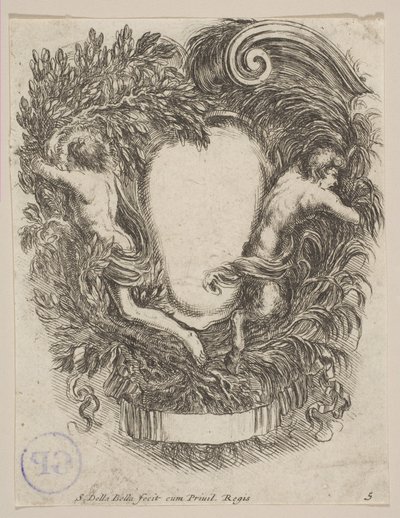 Kartuše zarámovaná Apollo a Pan, 1647. od Stefano della Bella