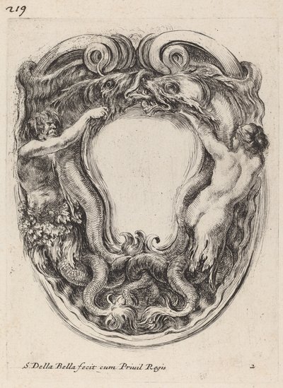 Kartuše podporovaná Tritonem a Sirénou, 1647. od Stefano della Bella