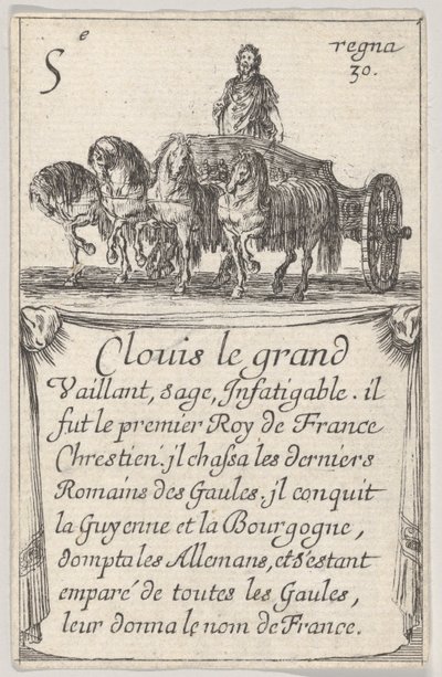 Clovis le grand Vaillant, mudrc..., ze Hry francouzských králů Jeu des Rois de F..., 1644. od Stefano della Bella