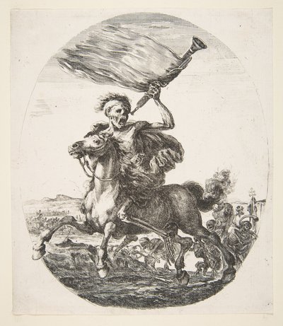 Smrt na koni s trubkou, od Pět úmrtí Les cinq Morts, ca. 1648. od Stefano della Bella