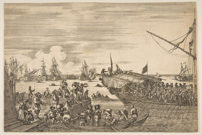 Odjezd galeje v přístavu Livorno, od Vyhlídky na přístav Livorno ..., 1654-55. od Stefano della Bella