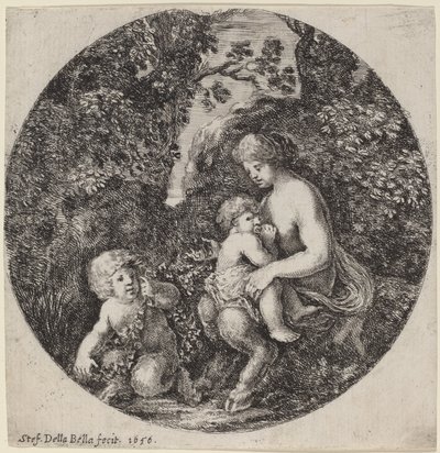 Žena satyr kojící dítě v zalesněné krajině od Stefano della Bella