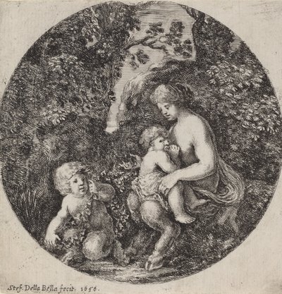 Samice Satyr kojící dítě v zalesněné krajině, 1656. od Stefano della Bella