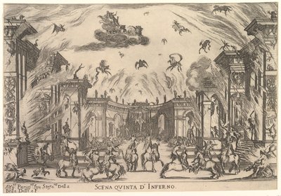 Pátá scéna, Peklo, ze svatby bohů Le nozze degli Dei, 1637. od Stefano della Bella