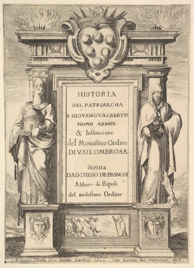 Frontispis: pomník zdobený erbem Medicejských nahoře uprostřed, plameny a..., 1640. od Stefano della Bella