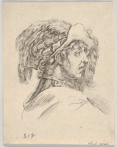 Hlava muže bez vousů, otočená z profilu doprava, z Různorodých hlav a figur..., 1650. od Stefano della Bella