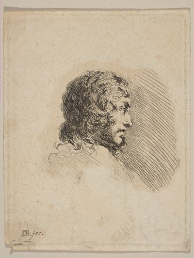 Hlava mladého muže z profilu, z různých portrétů Recueil de Diverses Piéces S..., ca. 1647. od Stefano della Bella