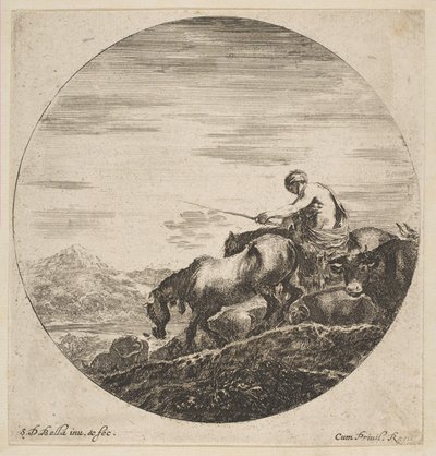 Pastevec na koni pohání zvířata, od Šest zvířecích subjektů Šest sujets danimaux, ca. 1646. od Stefano della Bella