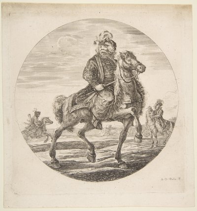 Maďarský jezdec jedoucí vpravo, další jezdci v pozadí, cirku..., ca. 1651. od Stefano della Bella