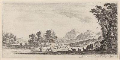 Krajina s pastýřem, který hlídá své stádo, v roce 1647 nebo dříve. od Stefano della Bella
