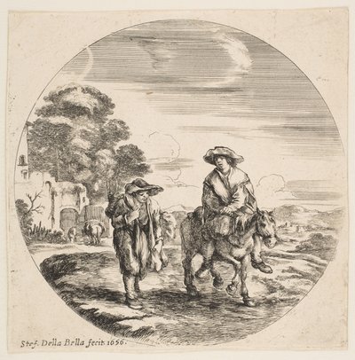 Krajina se dvěma rolníky, jeden jede na koni, z Krajin a námořních přístavů Paysages ..., 1656. od Stefano della Bella