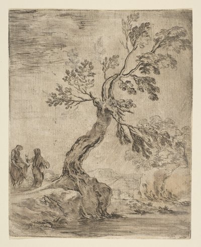 Krajina se dvěma ženami, jedna nasedla na osla, ca. 1660. od Stefano della Bella
