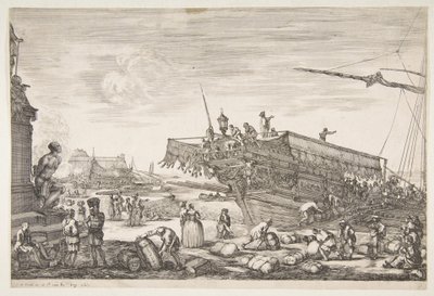 Nakládání galéry, z Pohledy na přístav Livorno Vues du port de Livourne, 1654-55. od Stefano della Bella